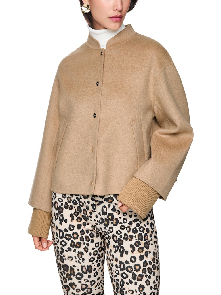 Woll-Jacke mit Bündchenärmeln in camel