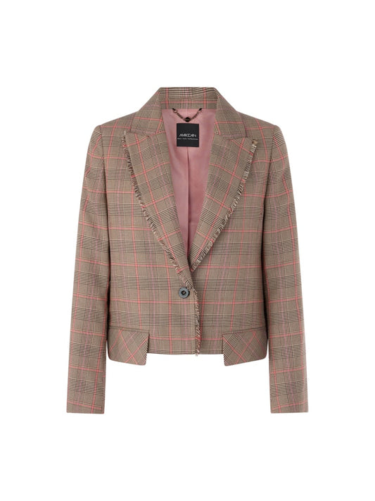 Karomuster Blazer mit Fransen in camel