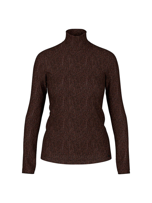 Schmaler Lurex-Longsleeve in dark chestnut brown