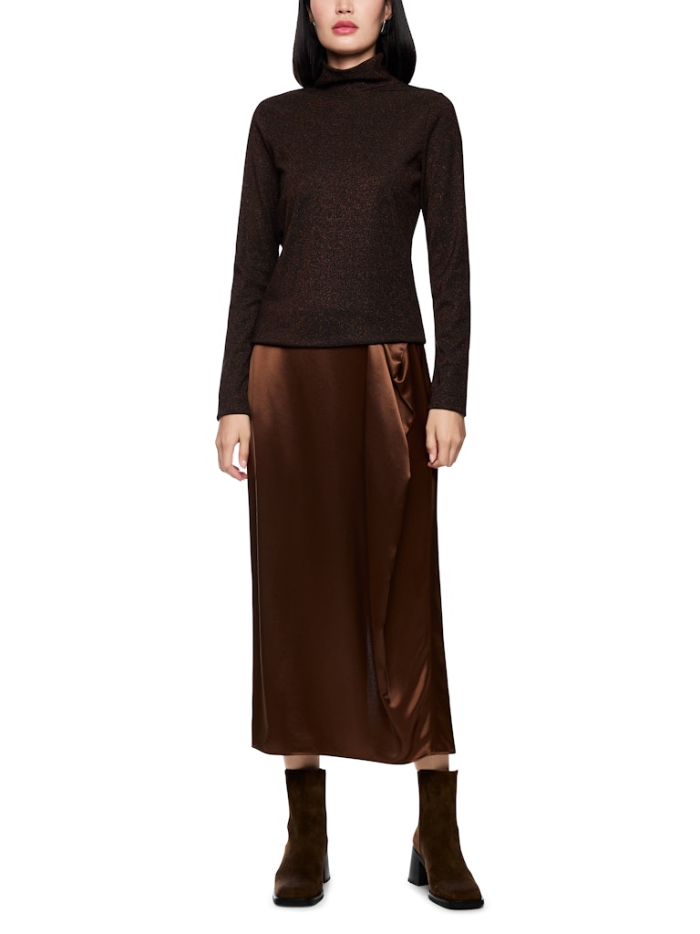 Schmaler Lurex-Longsleeve in dark chestnut brown