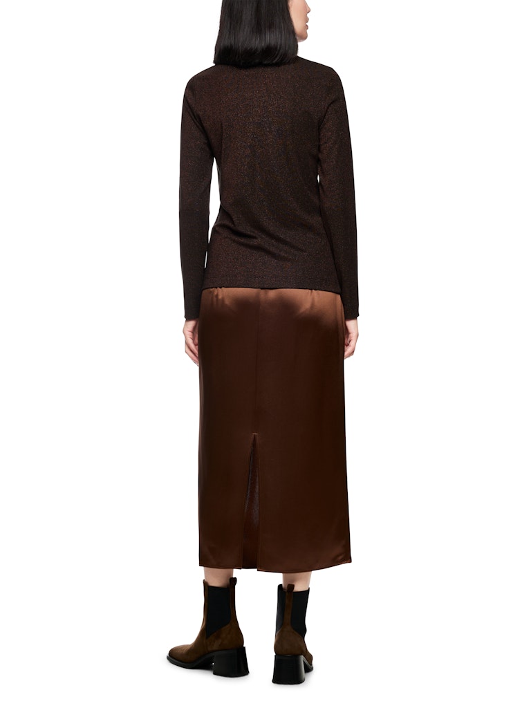 Schmaler Lurex-Longsleeve in dark chestnut brown