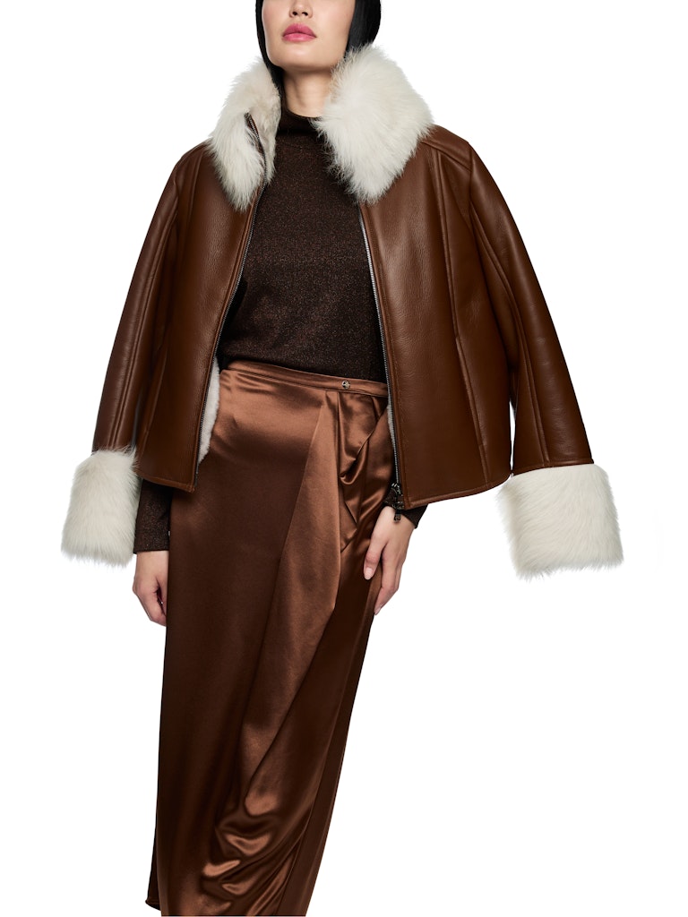 Schmaler Lurex-Longsleeve in dark chestnut brown