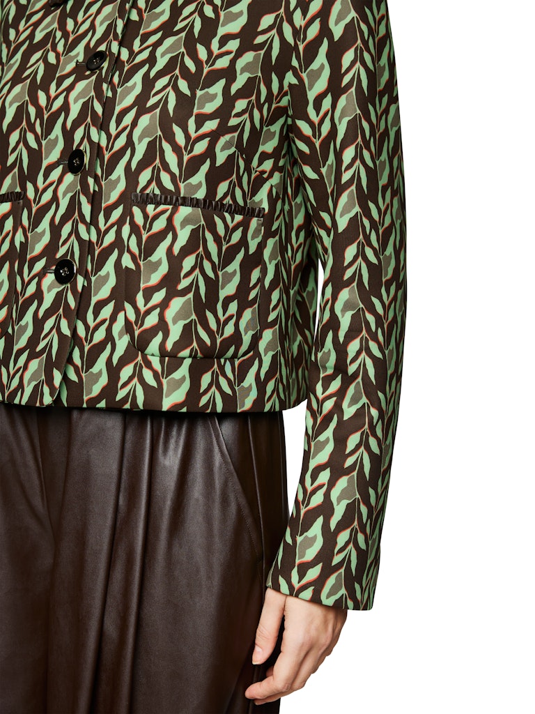 Kurze Scuba Jacke im Blatt-Print in dark wood