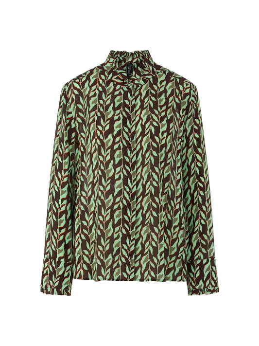Edle Bluse aus Viskose mit Blatt-Print in dark wood