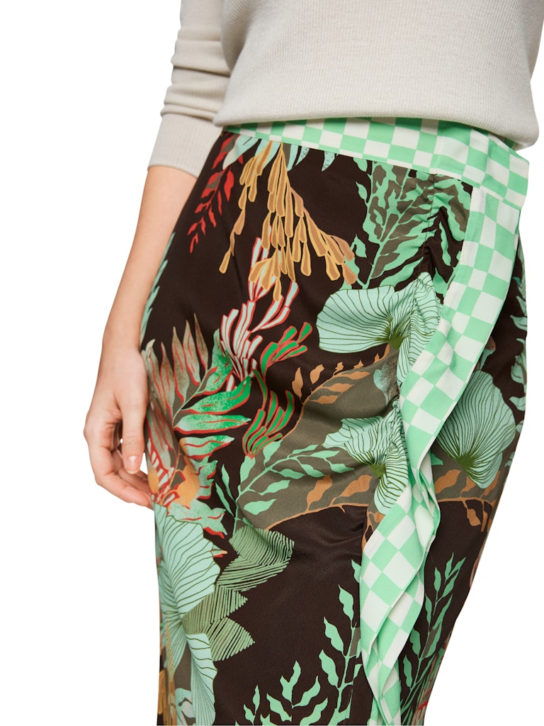 Midirock mit floralem Print in dark wood