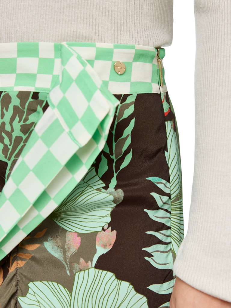Midirock mit floralem Print in dark wood