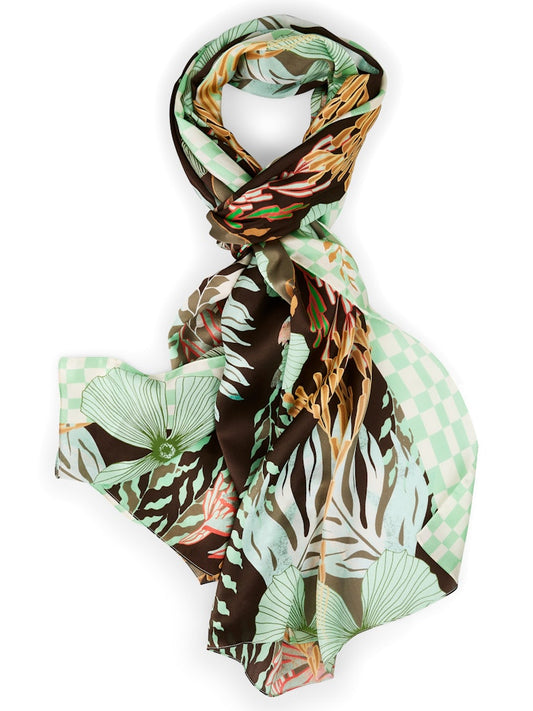 Seidenschal mit floralem Print in dark wood
