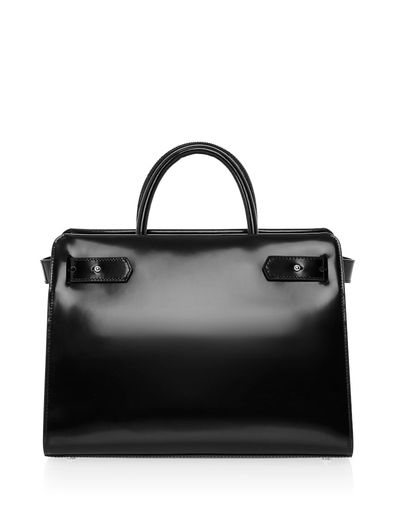 Edle Henkeltasche mit Logoschnalle in schwarz
