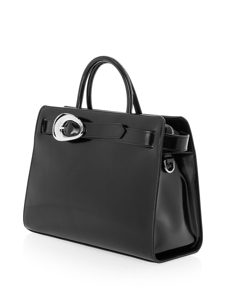 Edle Henkeltasche mit Logoschnalle in schwarz