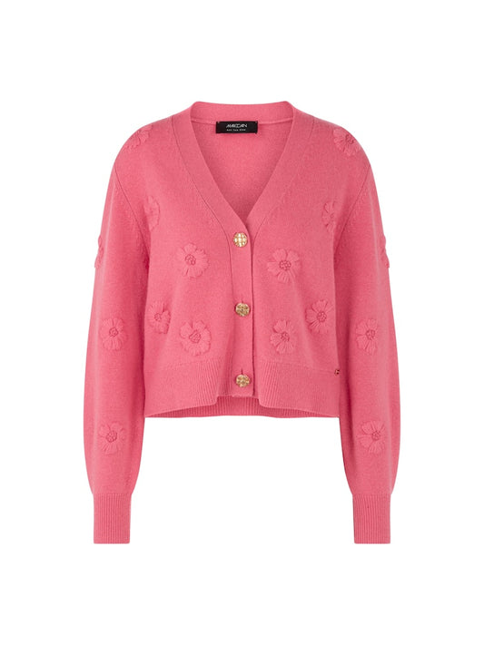 Strickjacke mit Stickerei in koralle "Rethink Together"