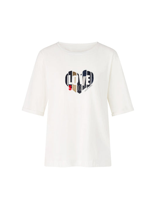 Baumwoll Shirt in creme mit Love-Druck