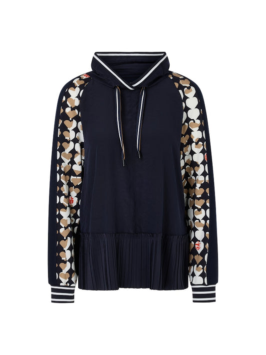 Bluse mit Plissee und platziertem Heart-Print in navy