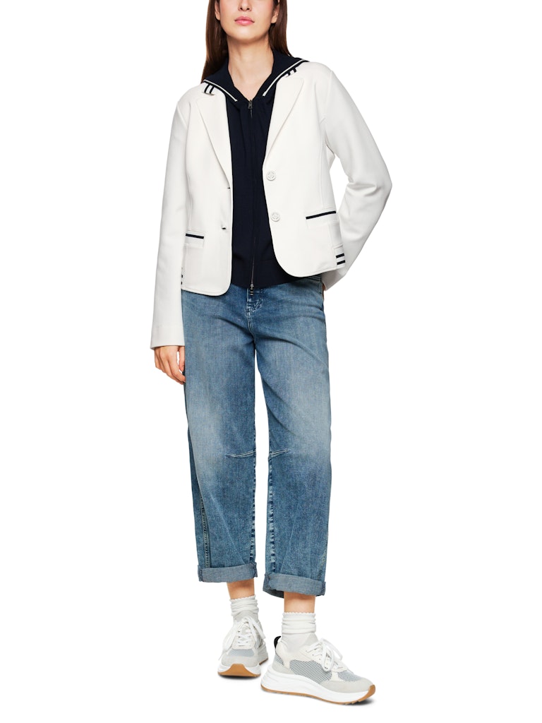 Jersey-Blazer in creme mit College Details