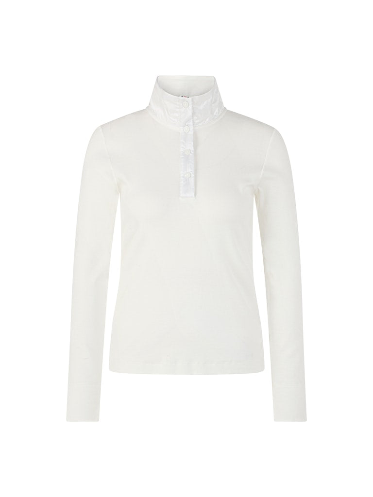 Langarm Shirt in creme mit glänzendem Kragen