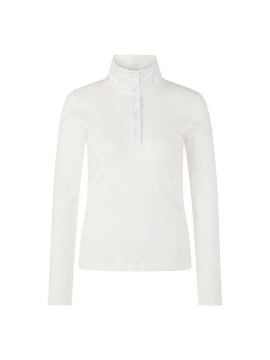 Langarm Shirt in creme mit glänzendem Kragen