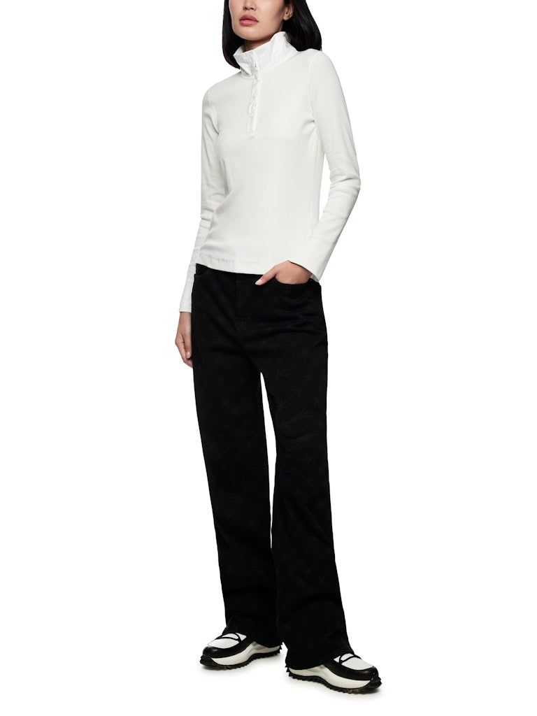 Langarm Shirt in creme mit glänzendem Kragen