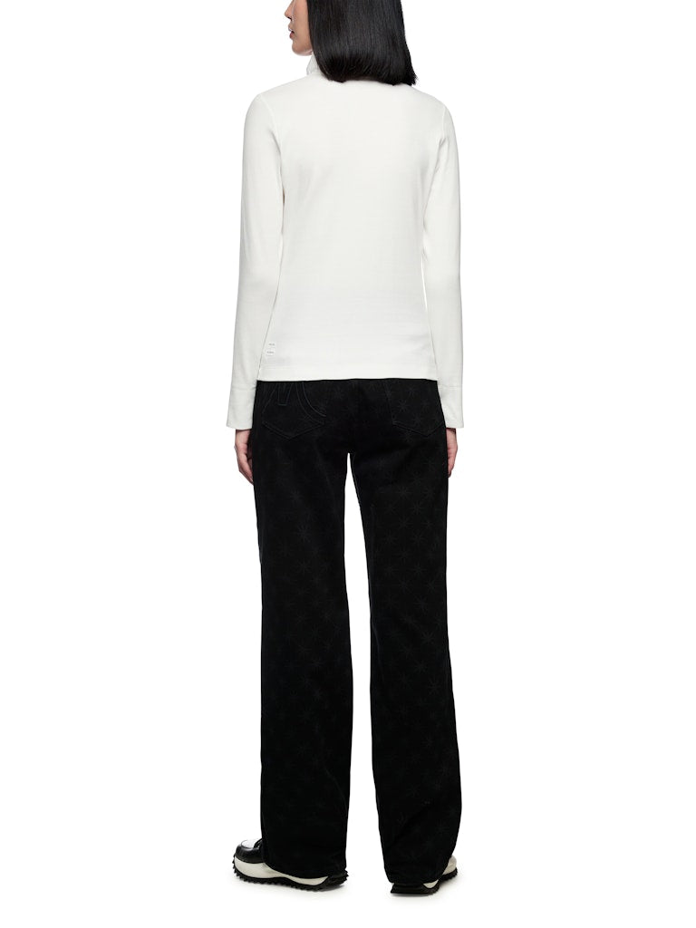Langarm Shirt in creme mit glänzendem Kragen