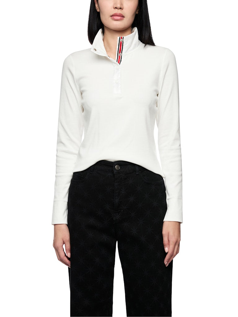 Langarm Shirt in creme mit glänzendem Kragen