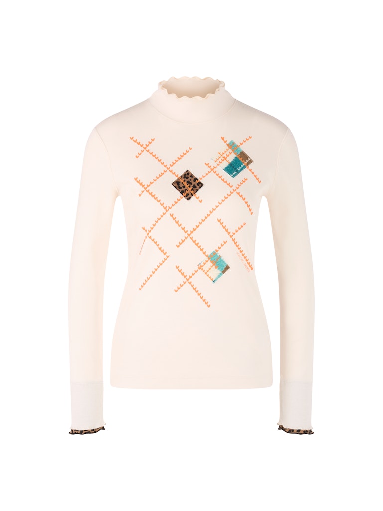 Langarm Shirt mit Rollkragen in bright ecru mit Print