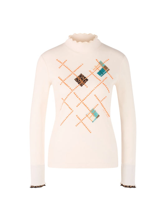 Langarm Shirt mit Rollkragen in bright ecru mit Print