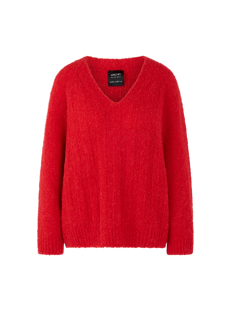 Pullover mit V-Ausschnitt in cranberry – Knitted in Germany
