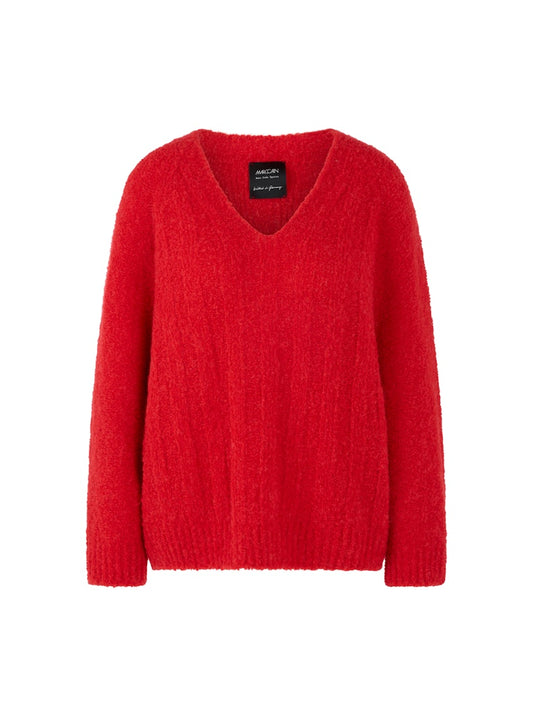 Pullover mit V-Ausschnitt in cranberry – Knitted in Germany