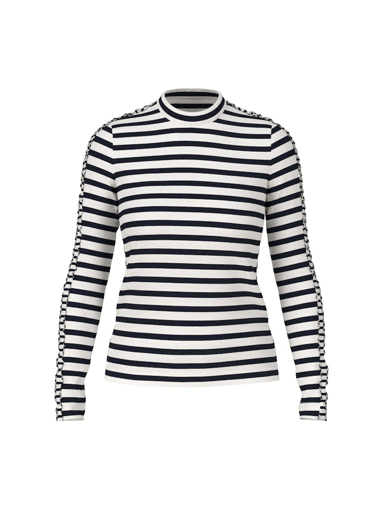 Gestreiftes Langarm Shirt in navy mit Rüschen-Details