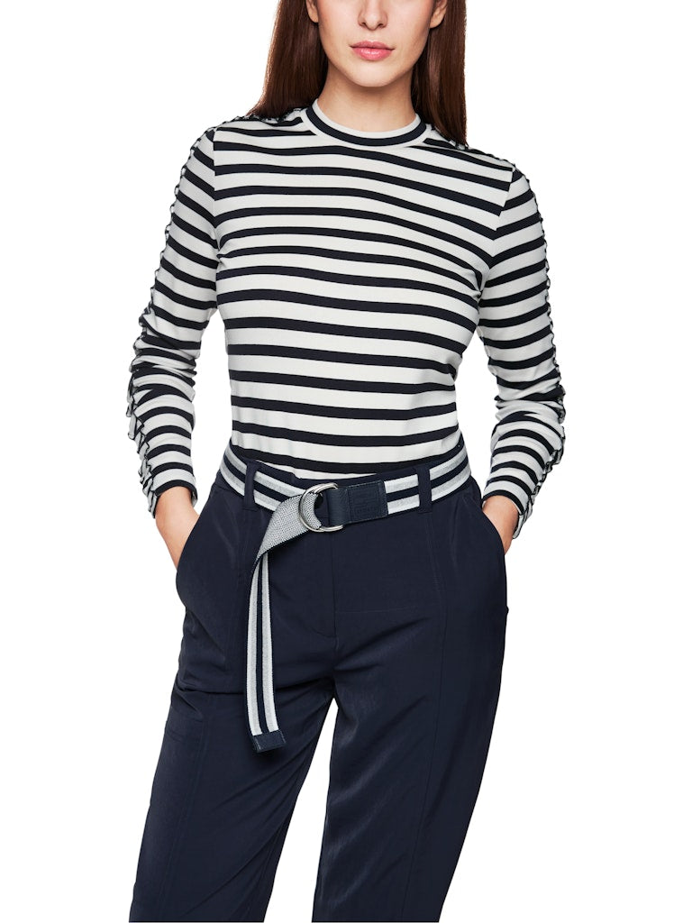 Gestreiftes Langarm Shirt in navy mit Rüschen-Details