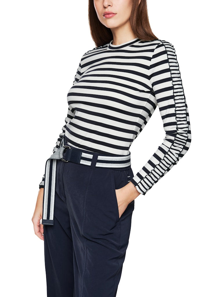 Gestreiftes Langarm Shirt in navy mit Rüschen-Details