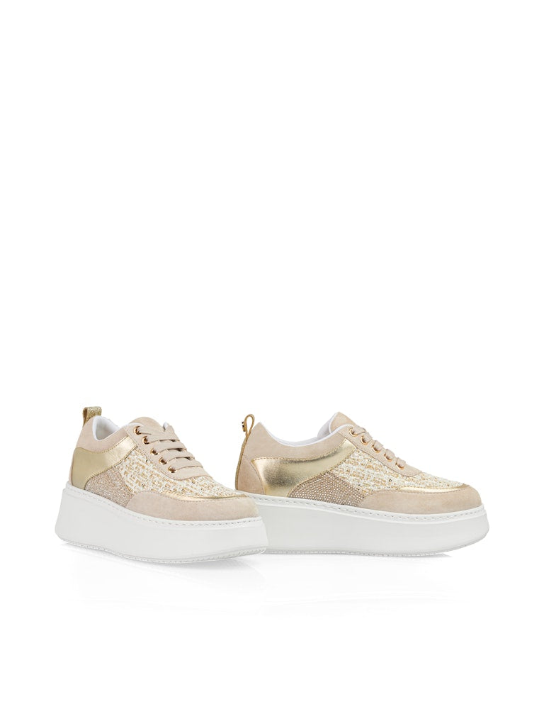Plateau-Sneaker mit Glitzer und Gold gold