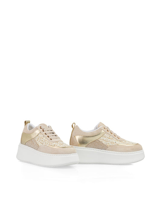 Plateau-Sneaker mit Glitzer und Gold gold