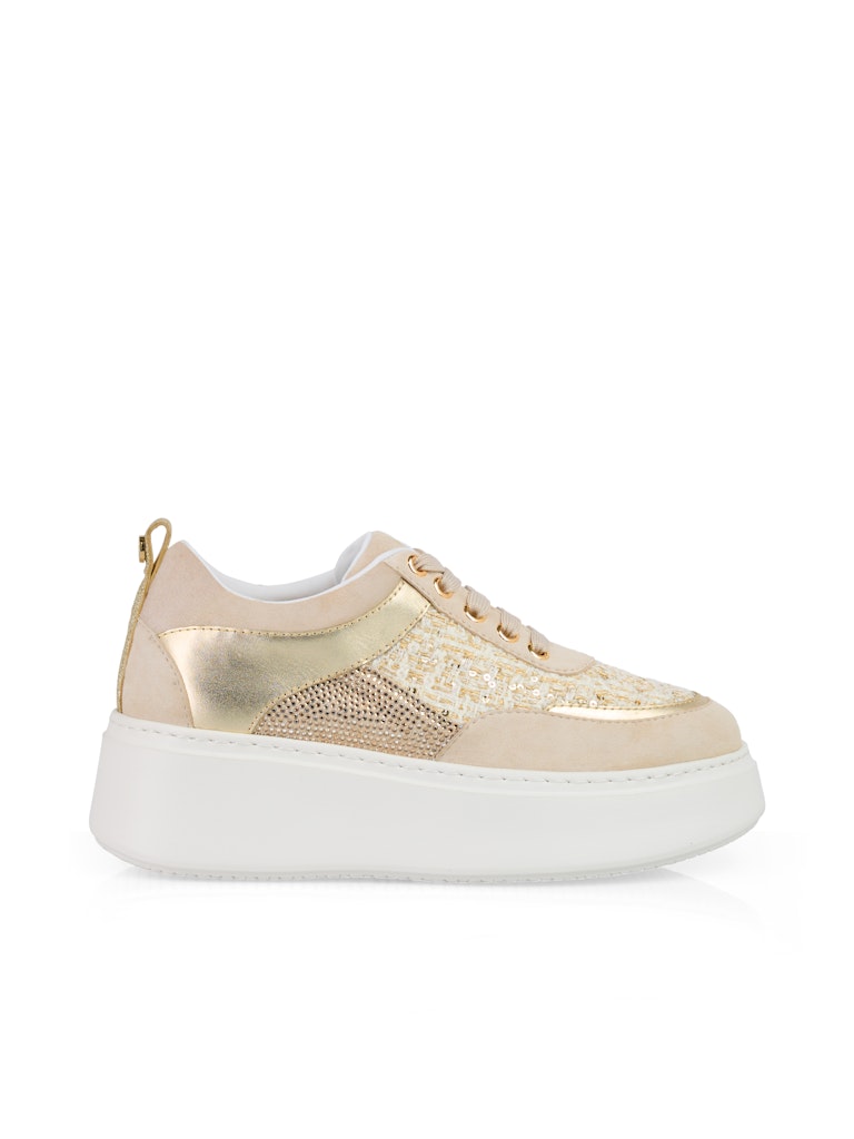Plateau-Sneaker mit Glitzer und Gold gold