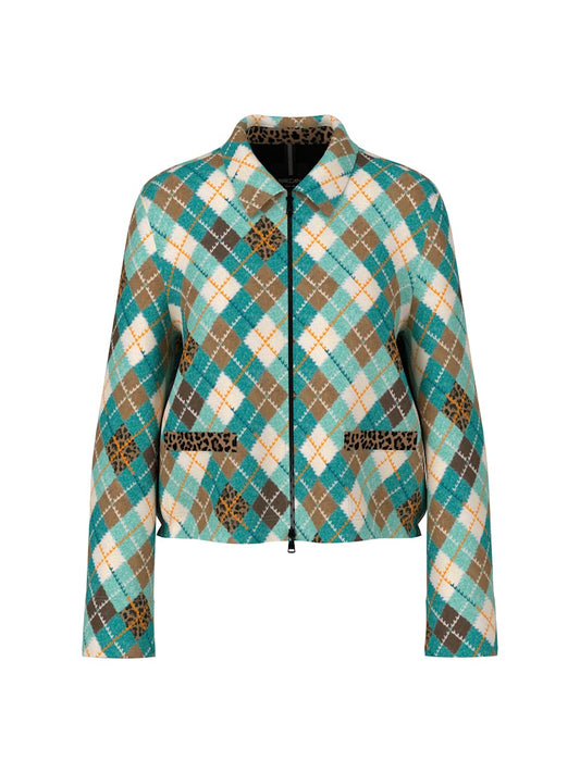 Scuba-Jacke mit Karo in türkis und Leodetails