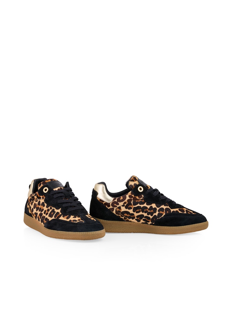 Leder-Sneaker mit Leo-Felloptik