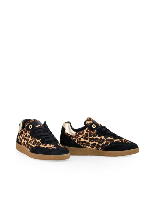 Leder-Sneaker mit Leo-Felloptik