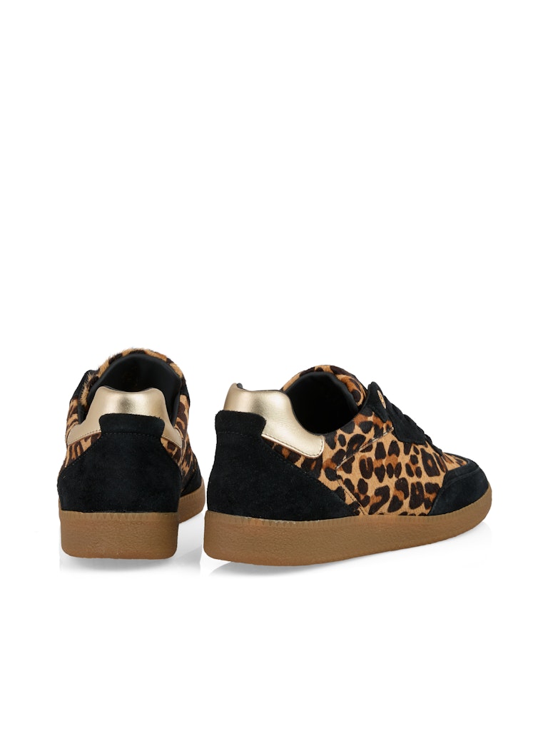 Leder-Sneaker mit Leo-Felloptik