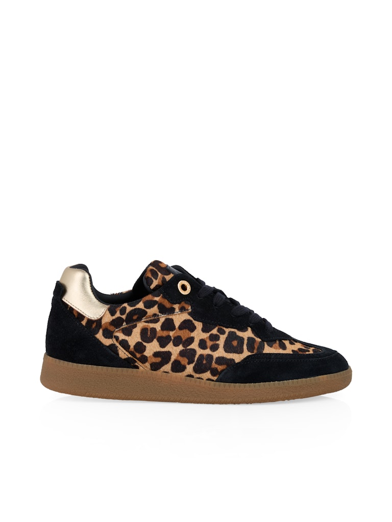 Leder-Sneaker mit Leo-Felloptik
