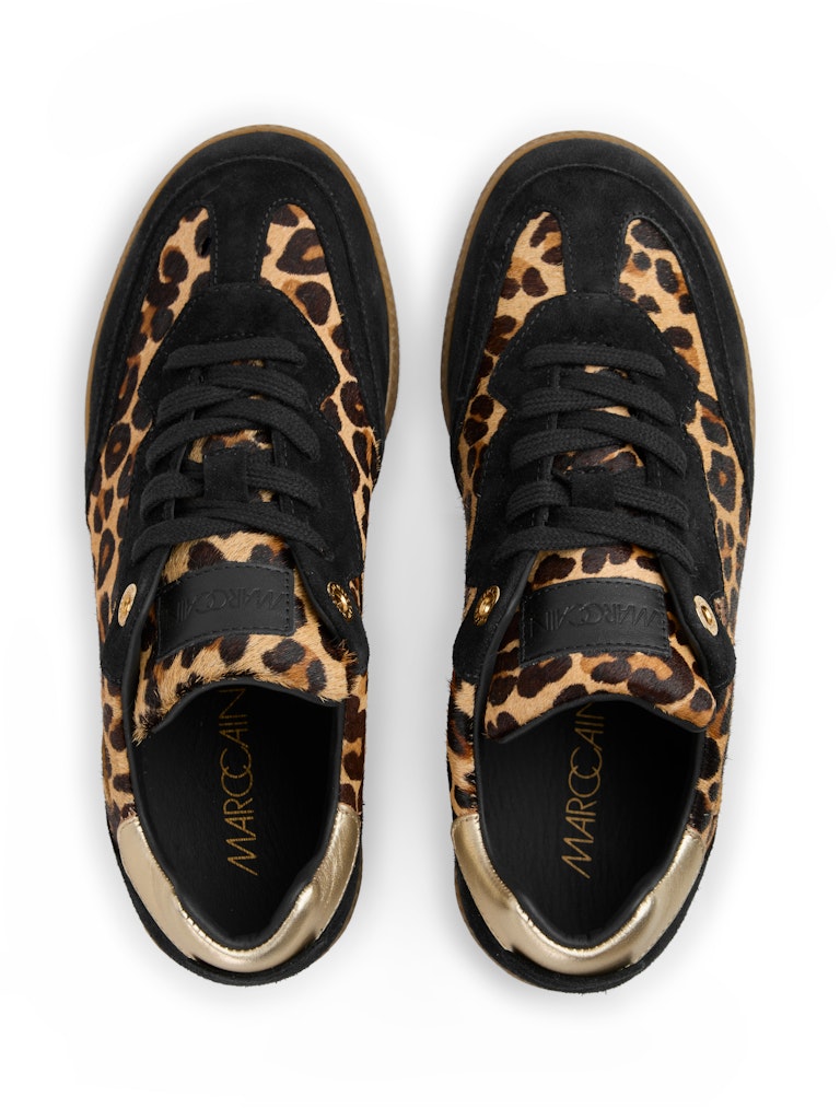 Leder-Sneaker mit Leo-Felloptik