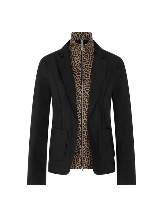 Scuba Blazer in schwarz mit Fake-Layering im Leoprint